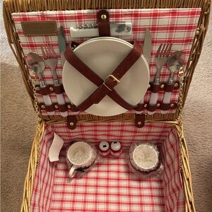 Red and White Picnic Basket Set